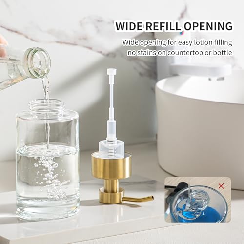 Image of Enra Foaming Soap Dispenser, Clear Thick Glass Bottle Gold Pump Bathroom