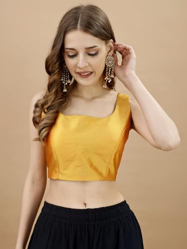 Image of Womanista Women's Taffeta Solid Sleeveless Readymade Saree Blouse for Women Stylish
