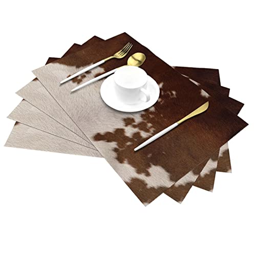 Sets de table imprimé cuir de vache rouge marron 30x45cm résistant chaleur x4 - 3