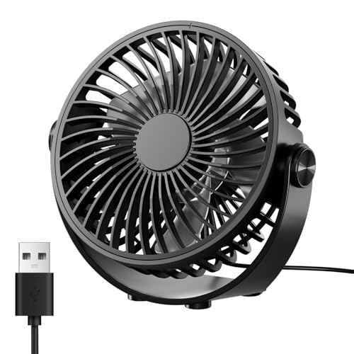 TriPole USB Desk Fan, 3-Speed, 360° Adjustable Head, Portable (Black)