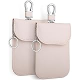 Teskyer 電波遮断ポーチ リレーアタック スマートキーケース 防犯対策 RFIDブロッキング 車盗難防止 カーセキュリティ 防犯対策 スキミング防止 2枚入(ベージュ)