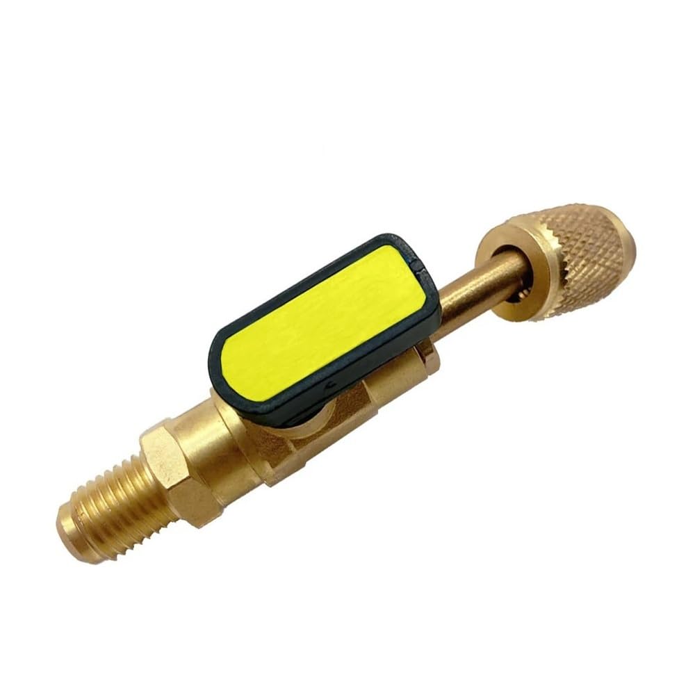 Water Ball Valve Angled AC Refrigerant Ball Valve, 1/4in Shut-Off for HVAC R134A R22 Charging Hoses(Yellow)