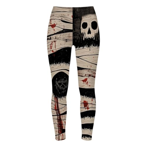 Halloween Leggings Halloween Leggings for Women Stretch Cute Graphic High Waist Yoga Pants Khaki1 Large - image 5