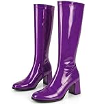 Golden Beads Womens Fancy Dress Party Go Go 1960s & 1970s Retro Look Girls Shoes Costume Heels Boots Zip Closure Size 3-12uk (Purple, 5 UK, UK Footwear Size System, Adult, Women, Numeric, Medium, 5)