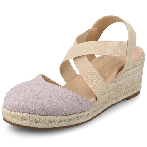 Journee Womens cushioned footbeds Ashlee wedge heel espadrille sandal soft fabric uppers ankle strap sandal round-toe