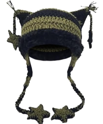Chapeau au crochet Y2K avec oreilles de chat pour femme bonnet tricoté