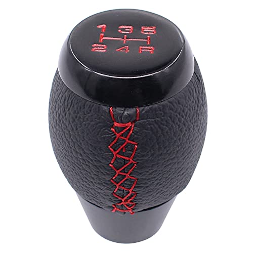 Xtremeamazing 5 Speed Black Leather Gear Shift Knob And Suede Boot Red Stitch Shifter Lever Boot Knob Cover Combo Kit #TOP4