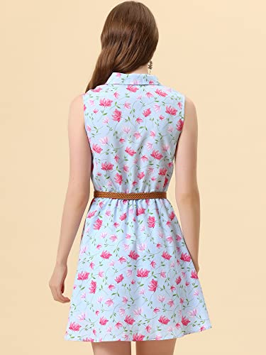 Image of Allegra K Women's Floral Printed Half Placket Above Knee Summer Sleeveless Belted Dress