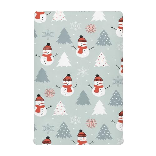 Moudou Christmas Snowman Playard Sheet for Boy Girls, Soft Breathable Fitted Toddler Sheet for Standard Playard Bed Mattress, 39 x 27 x 5 Inch