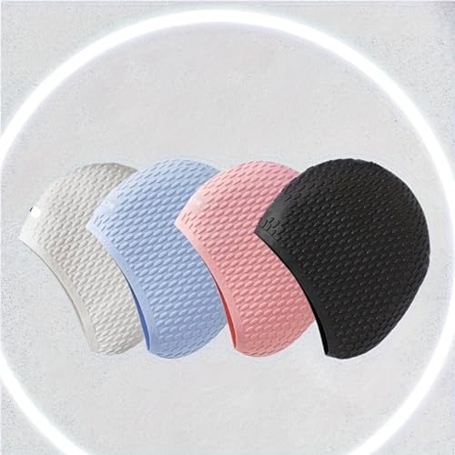 Image of First Lens Silicon Bubble Dot Swim Cap, Swimming Cap for Long & Short Hair, Cover Ears to Keep Hair Dry, Waterproof Swim Caps, Anti-Slip Comfortable -Adults Men & Women (White)