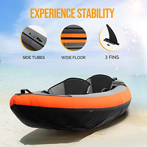Bonnlo Kayak Inflatable Kayak 2 Person Adult Single And Tandem Kayak Entry Level Kayaking For Recreational Touring With High Back Support Inflatable Seats, 7.2 Ft Paddles, Foot Pump, Backpack #TOP5