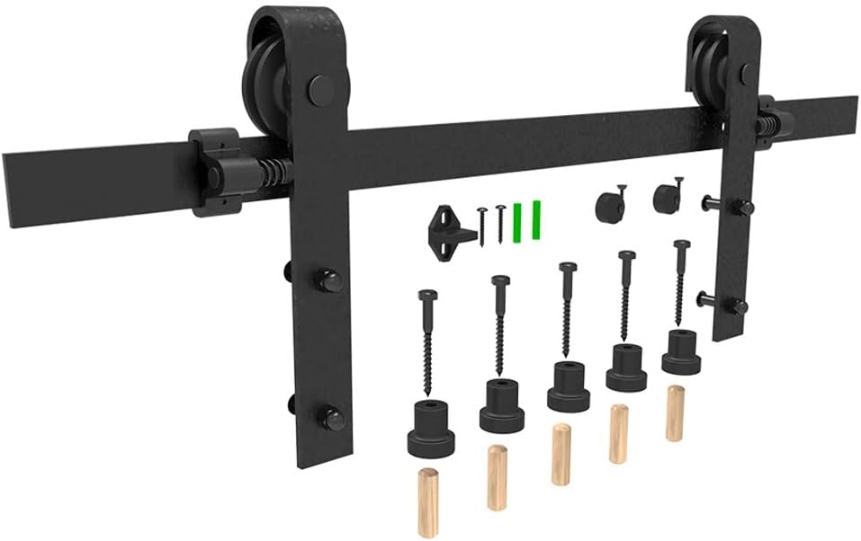 CCJH 4FT Sliding Barn Door Hardware Kit, Heavy Duty, Smoothly and Quietly, Easy to Install, Fit 24" Width Single Door Panel, Basic Style Black
