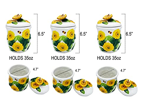 ACK Sunflower 3pc Canister Storage Set 3-d New