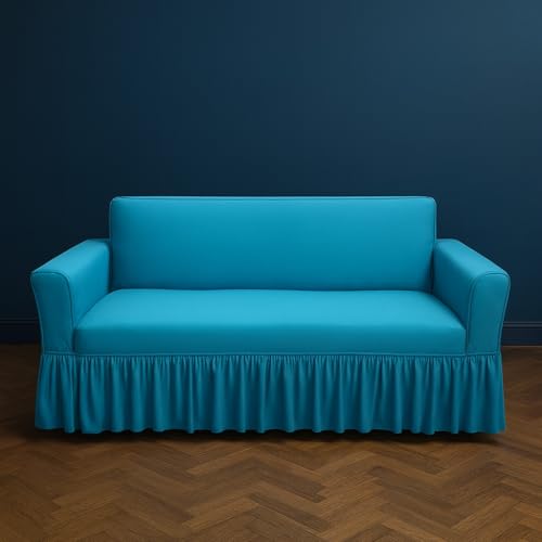 Image of Premium Stretchable Sofa Cover 3 Seater Sky Blue for Living Room | Soft Elastic Fabric | Universal Fit | Washable & Durable