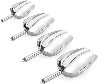 Jucoan 4 Pack Food Ice Scoop, 8oz, 12oz, 16oz, 24oz Stainless Steel Scoop, Heavy Duty Utility Scoop for Multi-Purpose Use, Candy Popcorn Flour Metal Scoop, Kitchen Bar Party Wedding, Dishwasher Safe