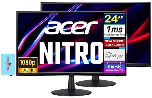 Image of Acer ED240Q H 24 inch FHD Monitor with 1ms Response Time, AMD FreeSync, Anti-Glare, VESA Mount (100x100mm), Low Blue Light, VGA, HDMI & Dockztorm USB Port Expander, Black Color (UM.UE0AA.H01) 2 Pack