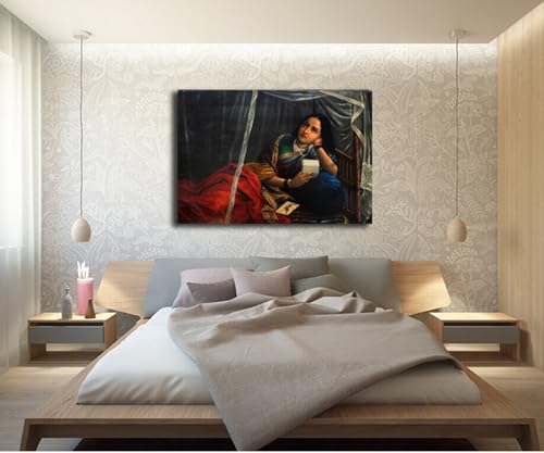 Image of Sikhash Raja Ravi Varma Canvas Painting Classic Art Indian Art Famous Artist Wall Painting for Living Room Unframed Multicolor Fabric Size - 35x26 inches (89x66 cms, Woman weeping in Love)