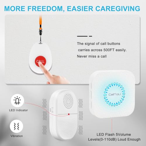Image of CallToU Portable Vibrating Caregiver Pager, 4 Call Buttons, 2 Receivers