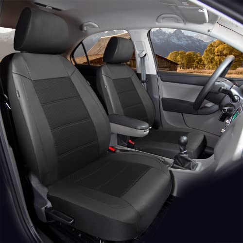 Pic Auto Car Seat Cover Full Set, Front Bucket Seat Covers With Split Bench Car Seat Cover Set, Mesh And Leather Universal Fit Most Cars, Suvs, And Trucks (Black) #TOP1