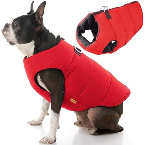 Gooby Padded Vest Dog Jacket - Solid Red, Medium - Warm Zip Up Dog Vest Fleece Jacket with Dual D Ring Leash - Winter Water Resistant Small Dog Sweater - Dog Clothes for Small Dogs and Medium Dogs Cover