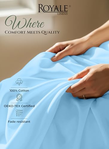 Image of Royale Linens 100% Organic Cotton Full Size Flat Sheet Only - Percale Top Sheets - Full Flat Sheet Sold Separately - Lightweight & Soft 100% Cotton Lake Blue Bed Sheets Only (81 inch x 96 inch, Lake Blue)