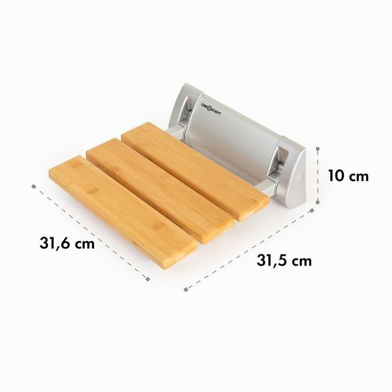 oneConcept Arielle Duschsitz - Klappsitz mit Bambus-Sitzfläche, Aufhängung aus Aluminiumlegierung, max. Gewicht: 160 kg, inkl. Montagematerial, Typ: Arielle, braun