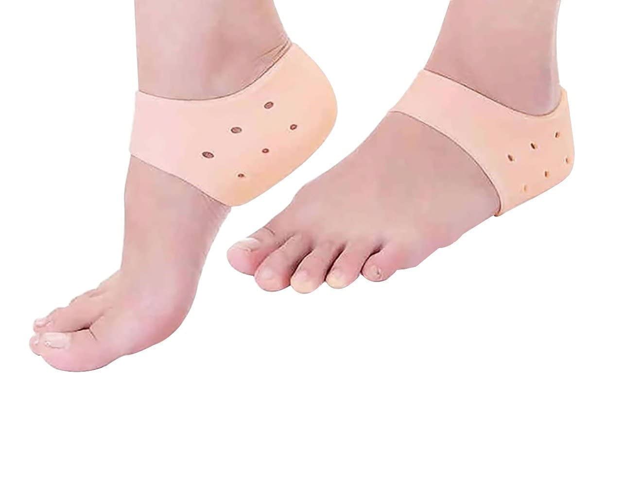 Jhbk Half Heel Socks Anti Crack Silicon Gel Heel And Foot Protector Moisturizing Socks for Foot Care,Pain Relief And Heel Cracks for Men And Women - Beige Free Size 1