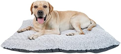 DOGKE Large Washable Dog Bed Deluxe Fluffy Plush Dog Crate Pad，Dog Beds Made for Large, Medium, Small Dogs and Cats, Anti-Slip Dog Crate Bed for Sleeping and Anti Anxiety, 35" x 23", Gray