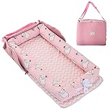 【Diseño ajustable】 1 nido de bebé, 90x55x15cm; 1 almohada30x30cm, adecuado para 0-24 meses. Viene con bolsa, gran regalo de baby shower. CRECE CON TU BEBÉ. Al ser ajustable, el durmiente lateral crece con su bebé. Simplemente afloje el cable al final de los parachoques para agrandar el tamaño. Los extremos de los parachoques se pueden abrir completamente.