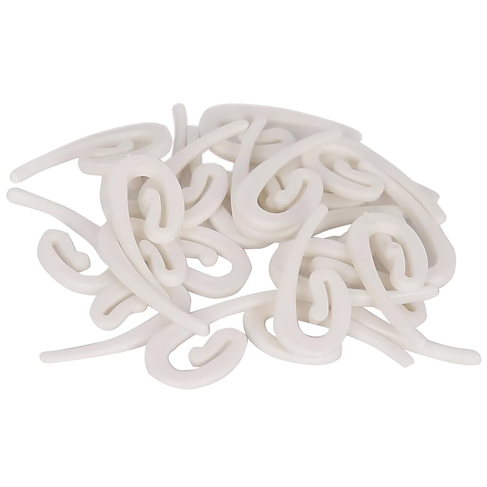 Concept4u White Curtain Hooks Plastic Heavy Duty For Track 100Pk - Curtain Hooks Tape Drapery Hooks For Windows, Doors & Shower Curtains Fits, All Types Of Curtains
