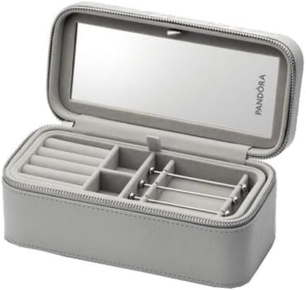 PANDORA Jewellery Box for Women, Original Jewellery Box for Women and Girls, for Travel, Colour: Grey, 200 x 101 x 85 mm
