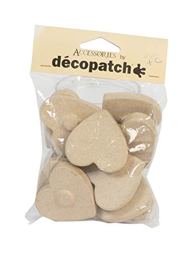 Décopatch EV024C - Un lot de 12 cœurs aimantés en papier brun mâché 5x5x1 cm