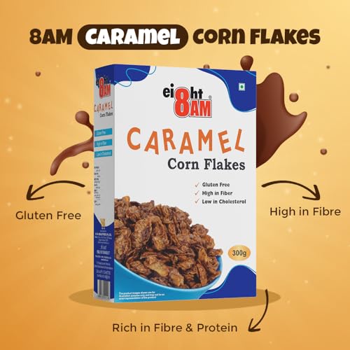 Image of 8AM Corn Flakes Caramel 300 Gram, No Cholesterol, Trans Fat, Artificial Additives, Source Of Fiber, Contains Iron & Zinc, Crunchy & Nutritious Whole Grain Breakfast Cereal