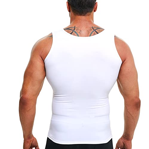 Mens Compression Shirt Slimming Undershirt Body Shaper Vest Workout Tank Tops Shapewear Abs Abdomen White #TOP3