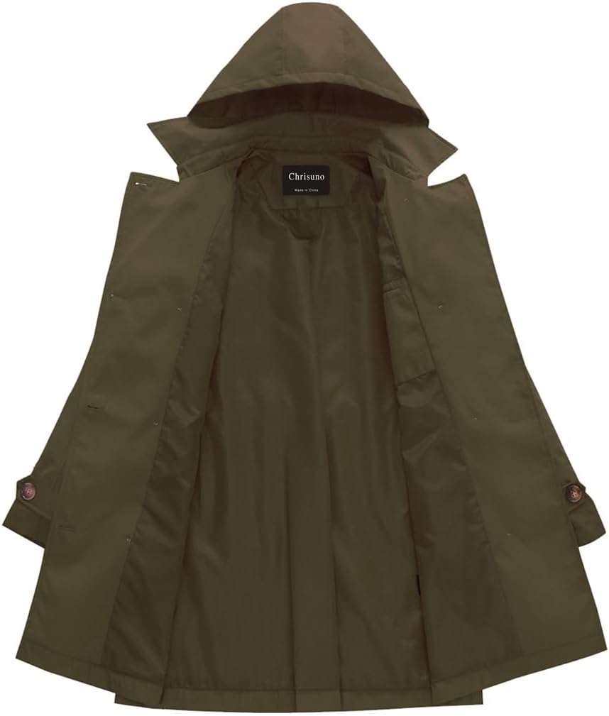 Chrisuno Women's Plus Size Double Breasted Trench Coats Mid-Length Belted Overcoat Dress Jacket with Detachable Hood - Image 4