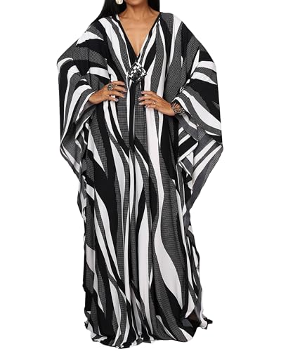 Bsubseach Women Ethnic Print Kaftan Beach Dress Plus Size Swimsuit Cover Up Dotted Zebra