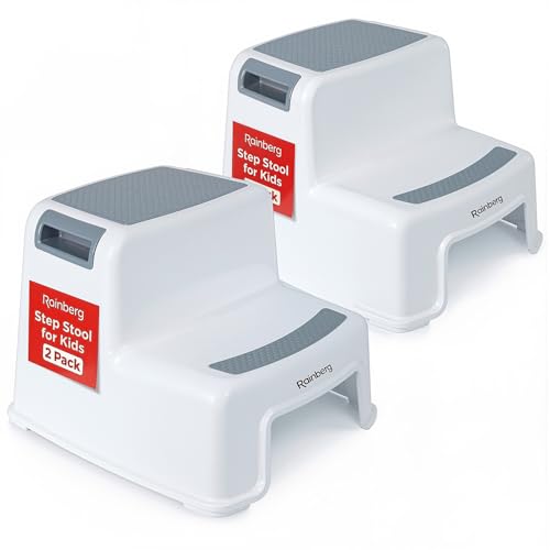 Rainberg 2 Step Stool for Kids, Sturdy Double Step Stool for Toddlers, Anti-Slip Stool for Children, Toilet Stool for Potty Training and Use in the Kitchen (2 Pack)