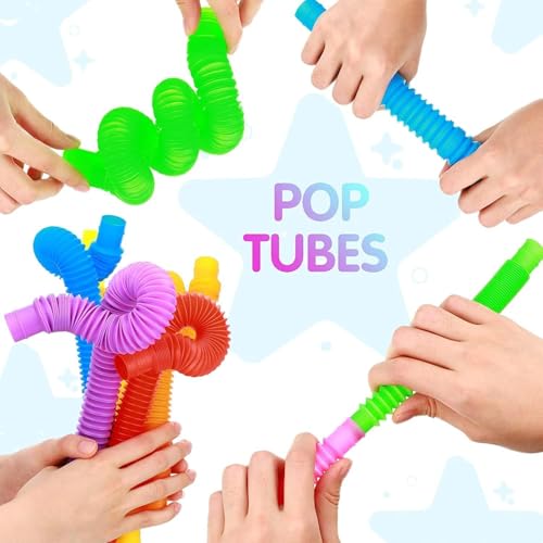 Image of Pop Tubes Fidget Toy, Sensory Tubes, Poppin Pipes for Kids, Stress Relief Stretch Bend Build and Connect Toy, Fidget Toys for Sensory Learning, Colorful Pop Tubes (Pack of 6)
