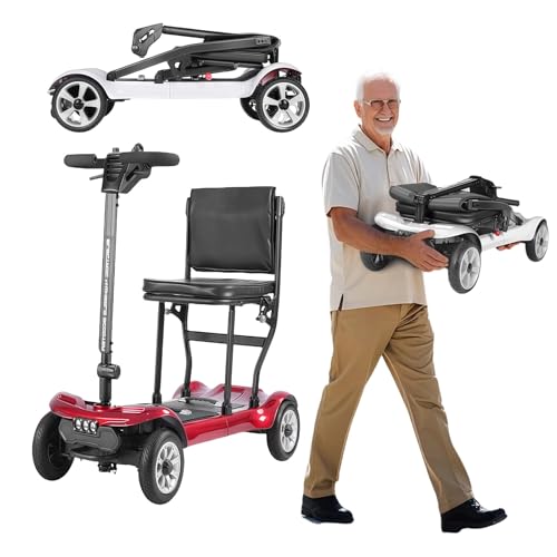 JXYQ Veicolo Elettrico Pieghevole a Quattro Ruote Ultraleggero da 15,8 kg per Anziani, Doppia Batteria, Design Comodo e Pieghevole, per Anziani e disabili