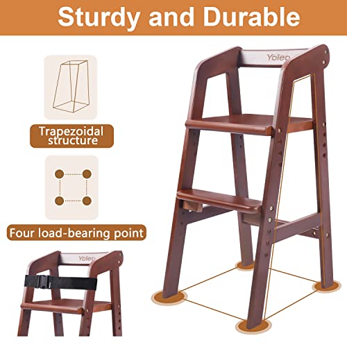 Yoleo Wooden High Chair For Toddlers To Teens, Adjustable Dining Feeding Chair With Steps Grows With Child, Max 60Kg (Nut-Brown) #TOP5