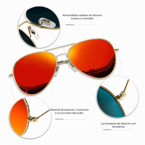 Miniatura 5 de Kanastal Gafas De Sol Naranjas Rojo Mujer Y Hombre Polarizadas Naranjas Rojas Espejo Metalicas Retro Vintage Protección Uv400 - Doradas Naranjo Lentes