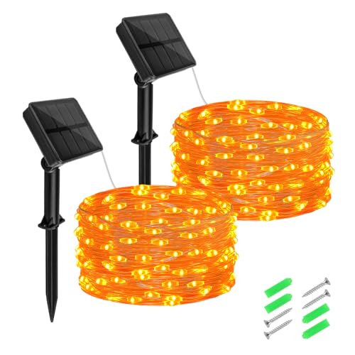 cshare Halloween String Lights Outdoor Waterproof, Orange Solar Fairy Lights 16.4ft 50LED 8 Modes Orange Fall Outdoor Lights for Fall Decor Outside Pathway Patio Party Backyard Decorations