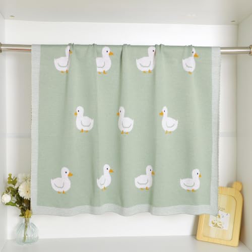 Image of mimixiong Baby Blanket Knit Receiving Boys Girls Blanket Soft Cotton Neutral Blanke for Swaddle Crib Stroller with Cute Sheep (Sage Green-Duck, 30x40 Inch (Pack of 1))