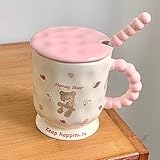 Taza Térmica con Forma de Osito de Pajarita, Taza de Viaje Portátil con Forma de Osito y Cuchara, Café con Leche o Chocolate Caliente, Para Mujeres, Regalo Para el Día de la Madre(Yellow)