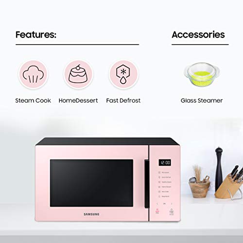 Image of SAMSUNG 23 L Baker Series Solo Microwave Oven (MS23T5012UP /TL, Pink, With Steamer Bowl)