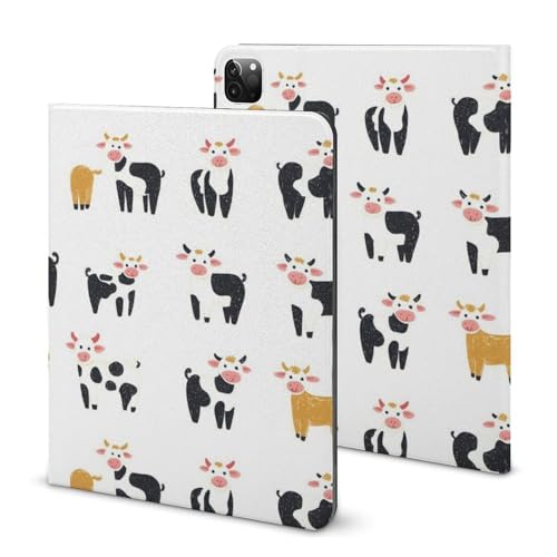 Coque iPad Pro 11 imprimé vache avec porte-crayon pour modèles 2018 à 2022