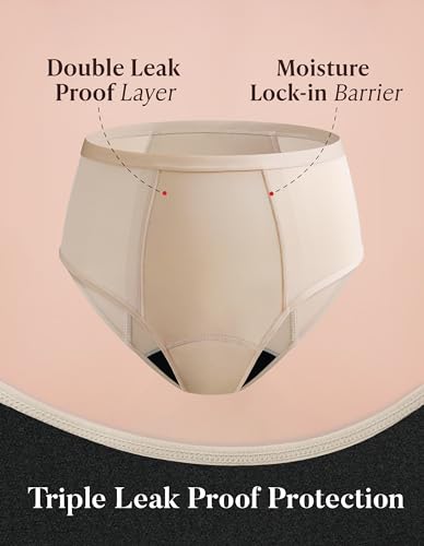 Image of AIRCUTE Washable Women Urine Incontinence Underwear Leak Proof Panties for Postpartum Bladder Leak with 50 ml Absorbency 3 Pack (1 Black-2 Beige, 3XL)