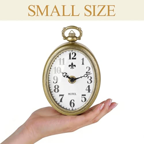 Reloj de pared ovalado pequeño vintage dorado silencioso analógico miniatura 4