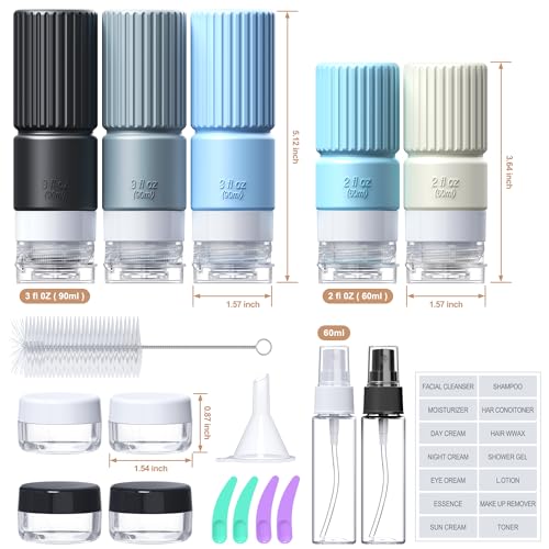 19 pack Travel Bottles for Toiletries,TSA Approved Silicone Travel Containers jar for Toiletries,Leak Proof 3oz Refillable Liqus Shampoo And Conditioner Travel Essentials toiletry (black)2