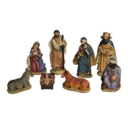 TIENDA EURASIA - Portal de Belen, 8 Figuritas del Belen Navidad, Incluye a Jesús, María, José, los Reyes Magos y la Mula y el Buey, Tamaño aproximado 12 cm, Belen Navidad Completo